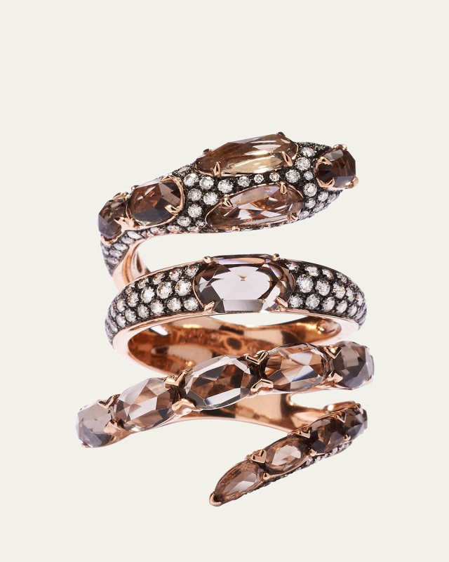 Serpente Di Luce II Rose Gold Ring with Smokey Quartz and Diamonds